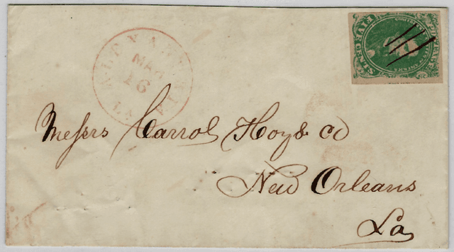 Jefferson Davis 5c green white flaw above F of Five