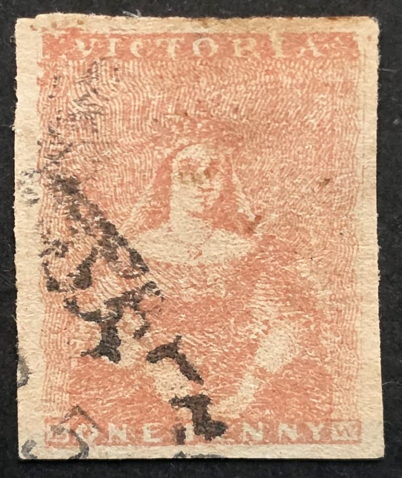 Half Length 1d pale dull red-brown with distorted 2nd 'I' in Victoria — Front