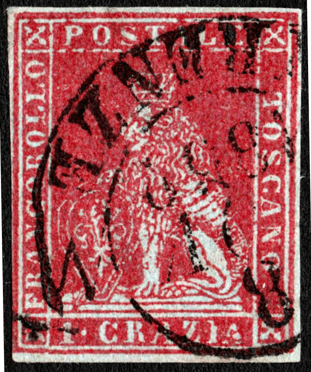 Marzocco 1c carmine on bluish paper